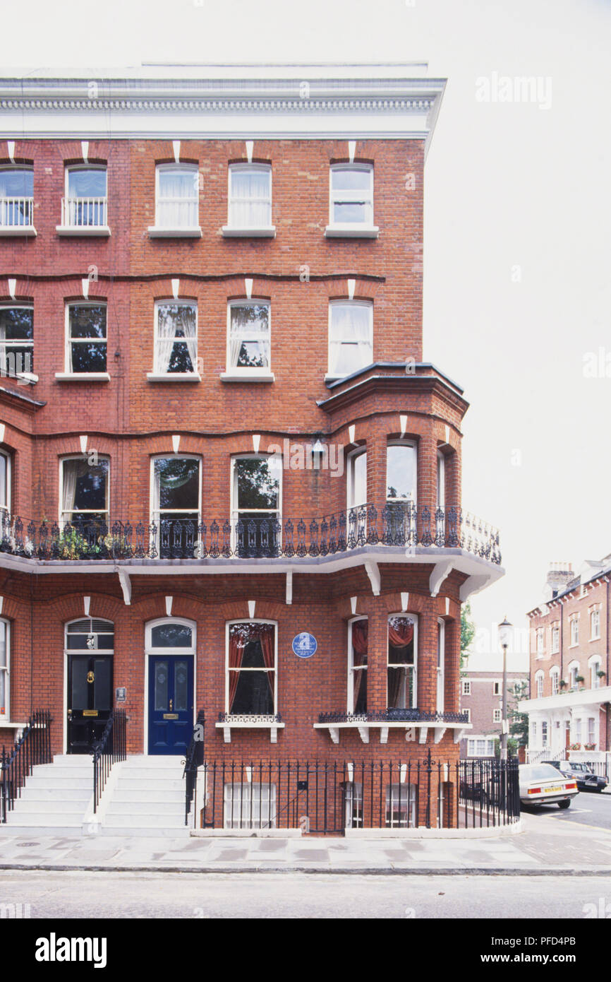 England, London, Chelsea, 23 Tedworth Square, Gebäude, in dem Mark Twain einst gelebt hat. Stockfoto