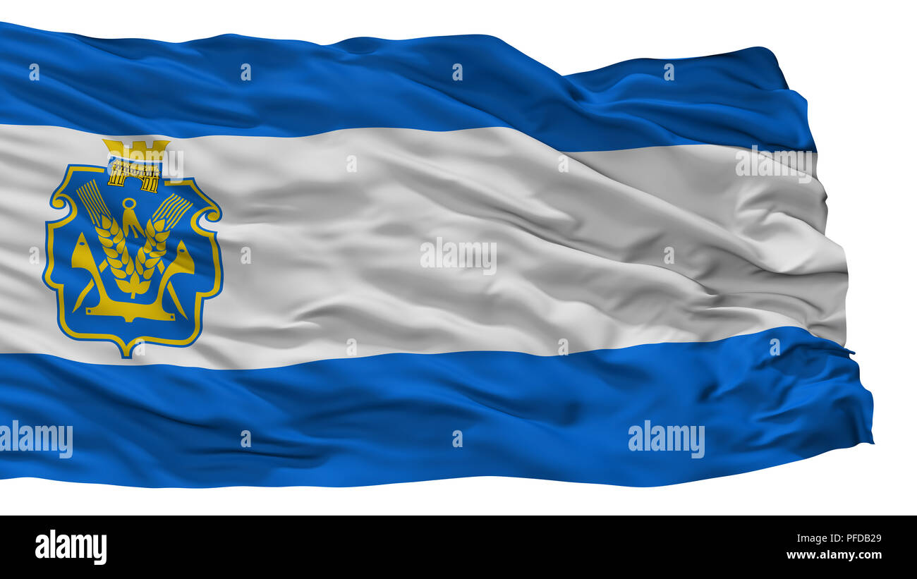 Kherson Oblast Stadt Flagge, Ukraine, isoliert auf weißem Hintergrund Stockfoto