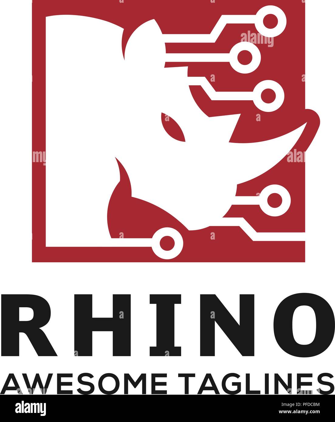 Nashorn, Nashorn Logo. Rhino techno-Logo, Business Template, Rhinos Kopf logo für elektronische Club oder Team. Tierische Maskottchen Schriftzug. Vorlage Stock Vektor