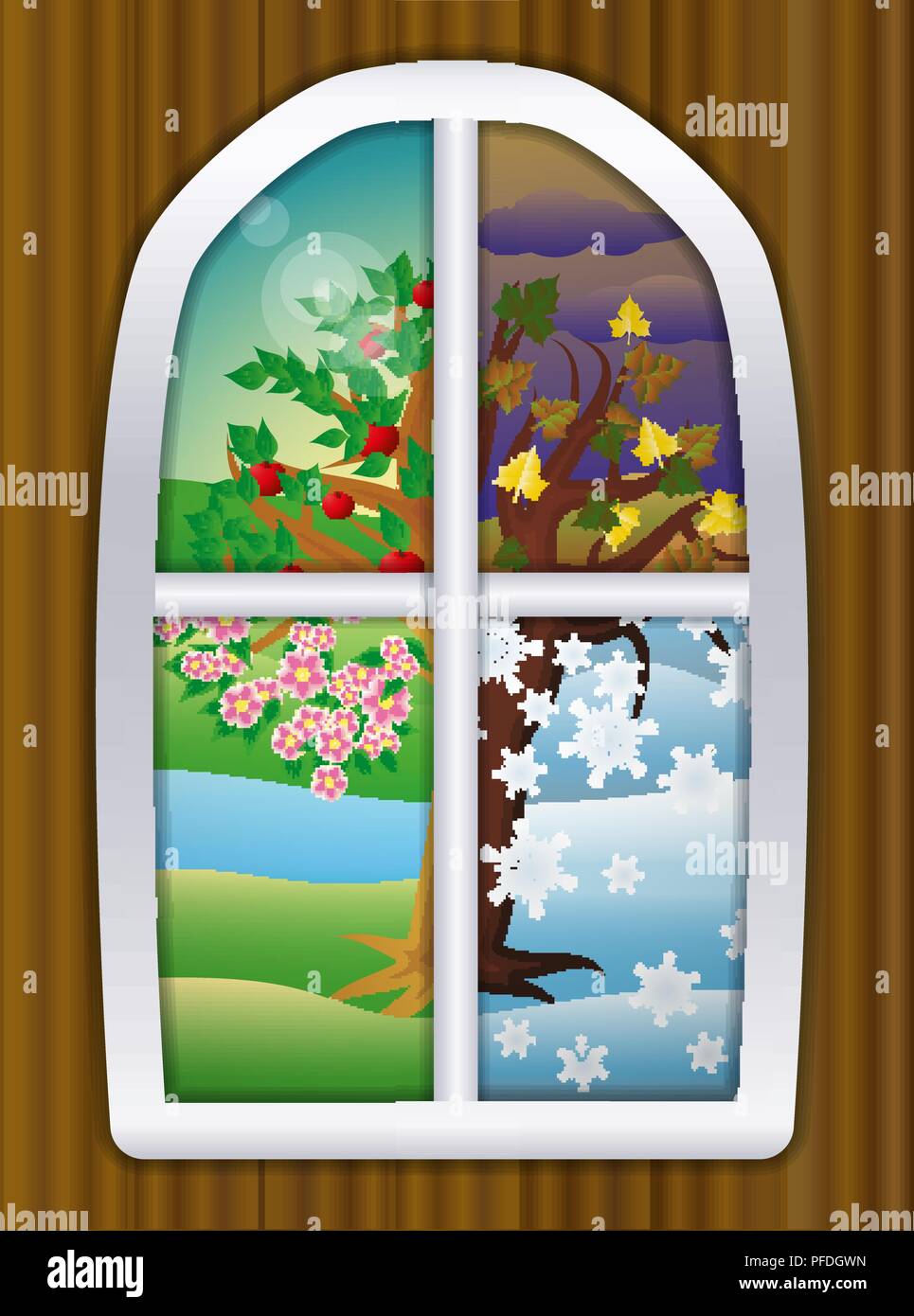 Vier Jahreszeiten Fenster Hintergrund, Vector Illustration  Stock-Vektorgrafik - Alamy