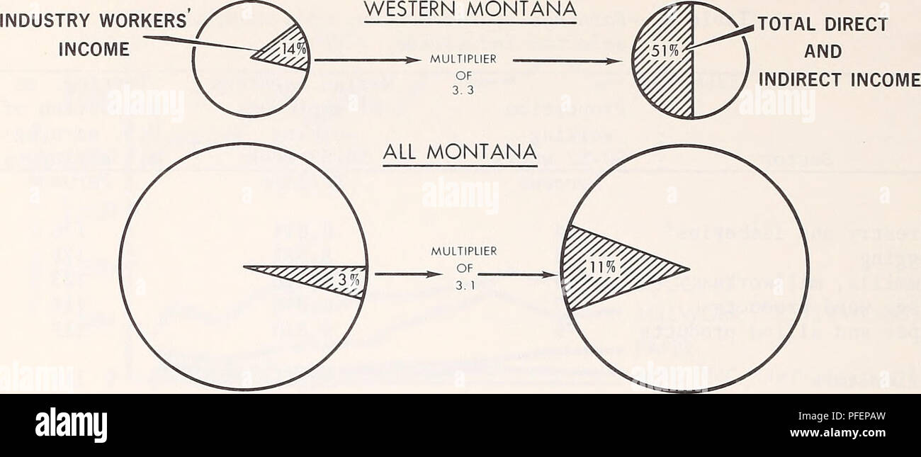 . Eine deskriptive Analyse der Montana Waldressourcen. Die Wälder und die Forstwirtschaft Montana Statistiken; Holz Montana Statistiken. Abbildung 39. - Der Anteil der Einkommen aus der Holz verarbeitenden Industrie in den westlichen und in allen Montana^ 1969. In den Grafschaften. Diese Mitarbeiter wurden in die Verwaltung aller der forstlichen Ressourcen beteiligt sind, nicht nur Holz. Die $ 28 Mio. in Löhne und Gehälter empfangen wurde, etwa ein Drittel so viel wie das Einkommen aller Beschäftigten in der Holz verarbeitenden Industrie. Bei Zahlungen durch alle Wald erhalten die Mitarbeiter der staatlichen und anderen Stellen des Bundes und durch Mitarbeiter Stockfoto