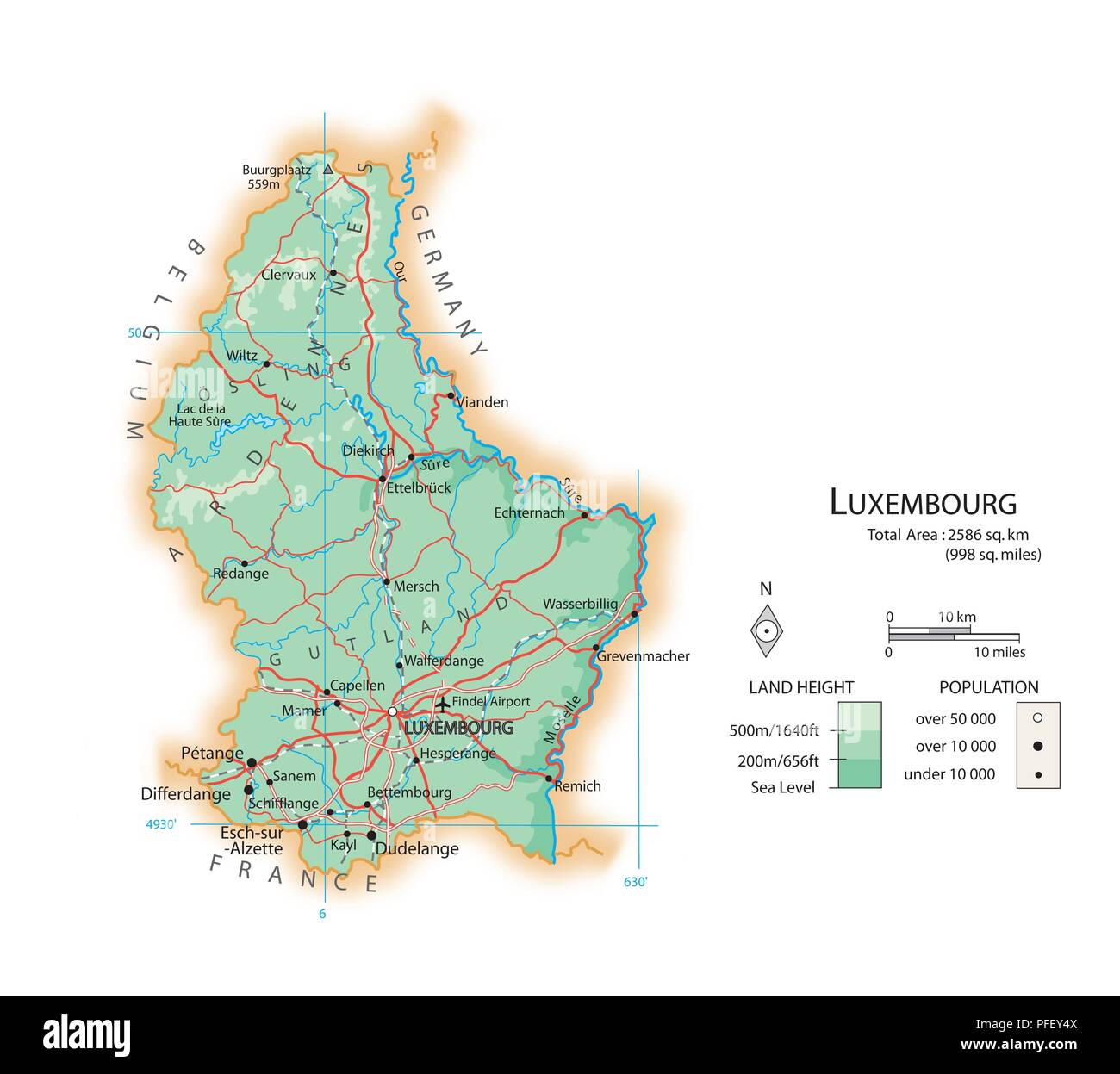 Karte von Luxemburg Stockfoto
