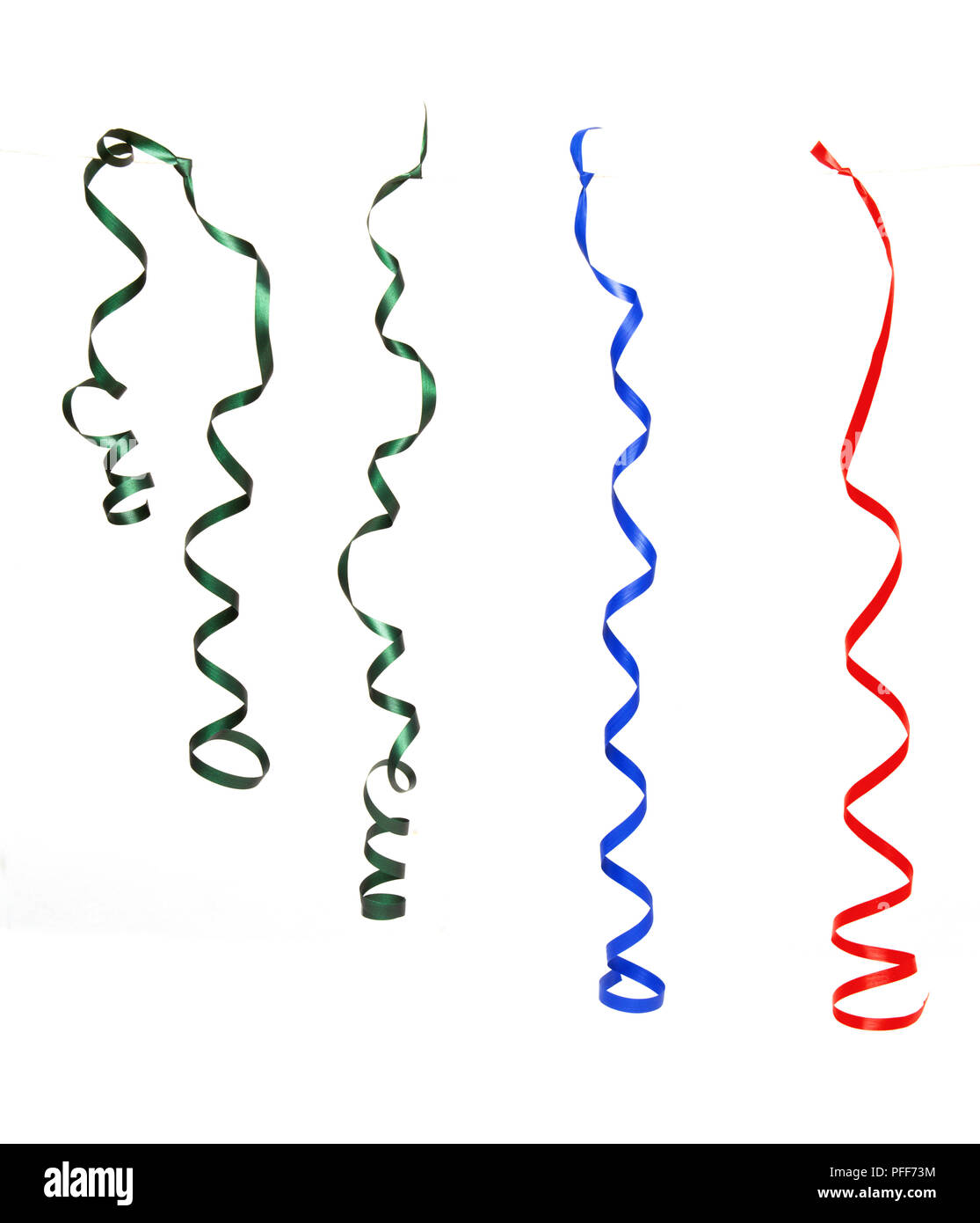 Rot, Blau und Grün Luftschlangen Stockfoto