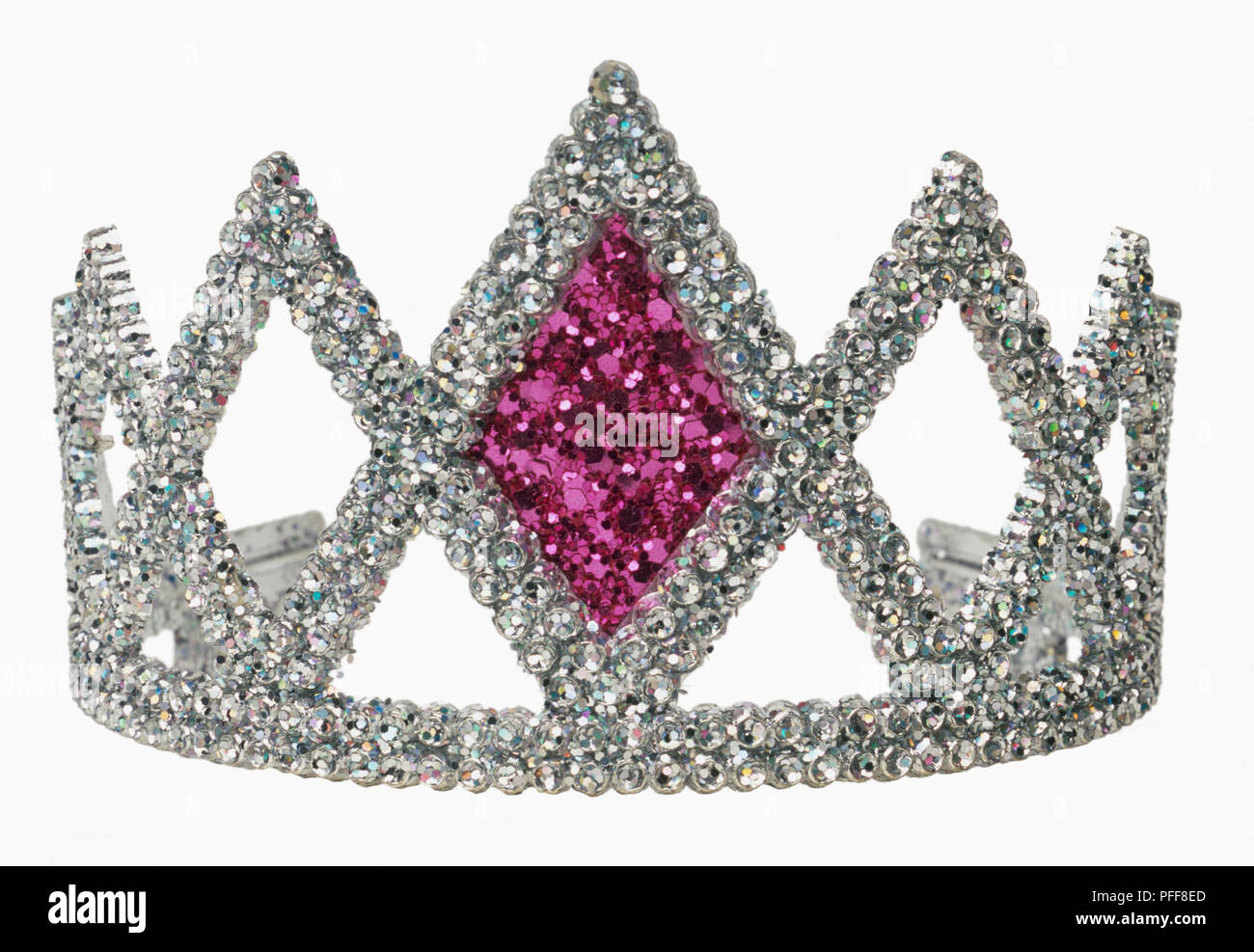 Funkelnde silberne Tiara mit rosa Diamant Dekoration, in der Nähe Stockfoto