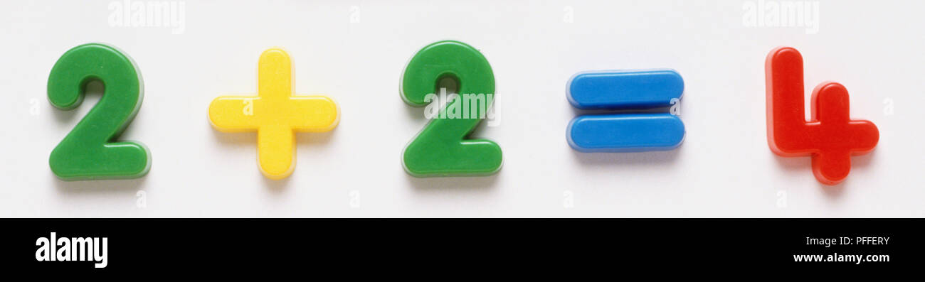 Kühlschrank Magnete zur Veranschaulichung von grundlegenden mathematischen Sequenz, in der Nähe Stockfoto