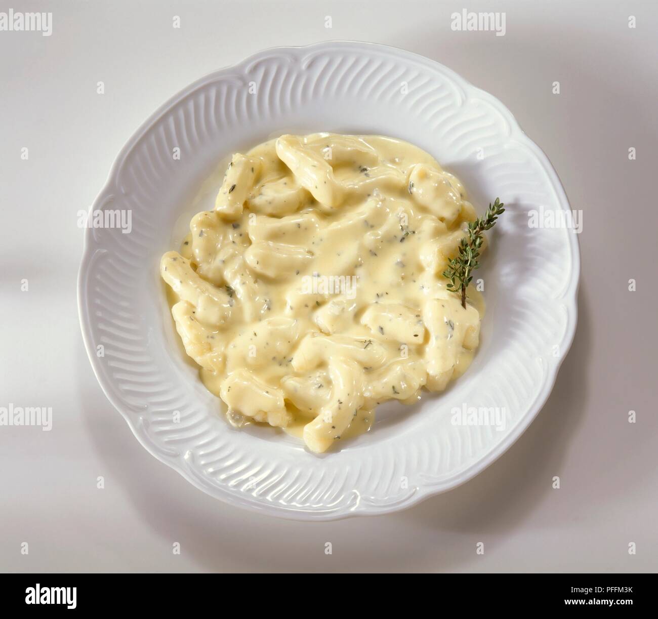 Gnocchi mit Gorgonzola Sauce serviert im Teller Stockfoto