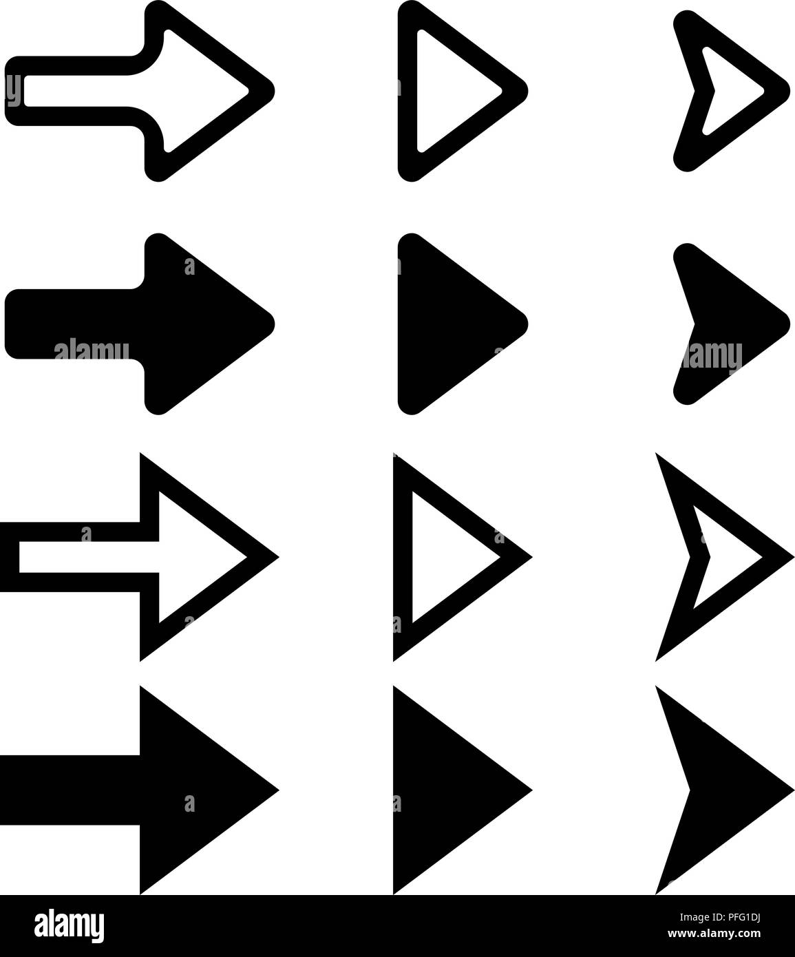 Schwarze Pfeile. Umrisse und Silhouette flachbild Zeichen Stock Vektor