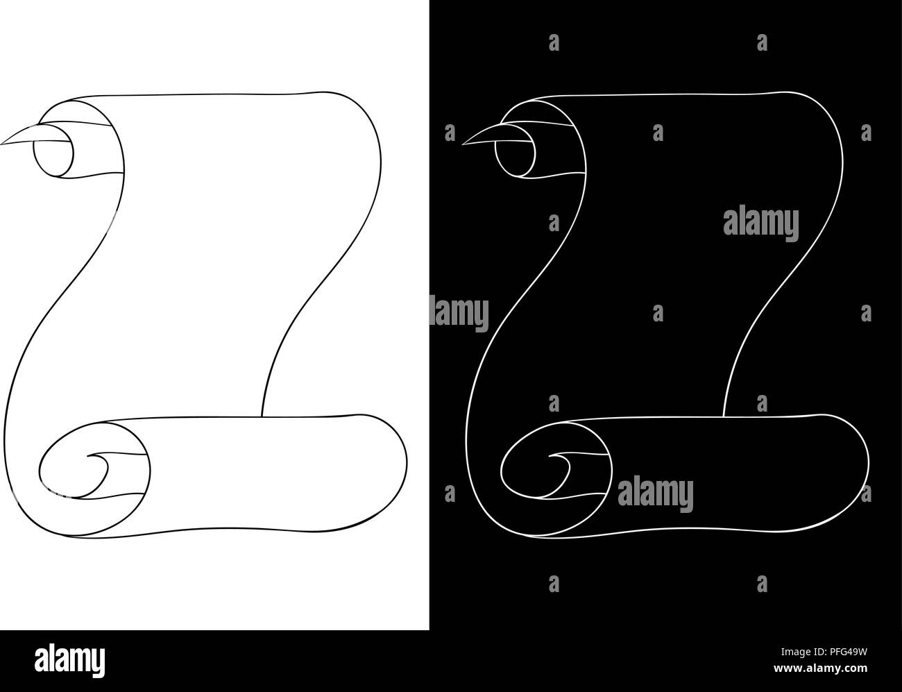 Pergament. Outline schwarz-weiss Zeichnung Stock Vektor