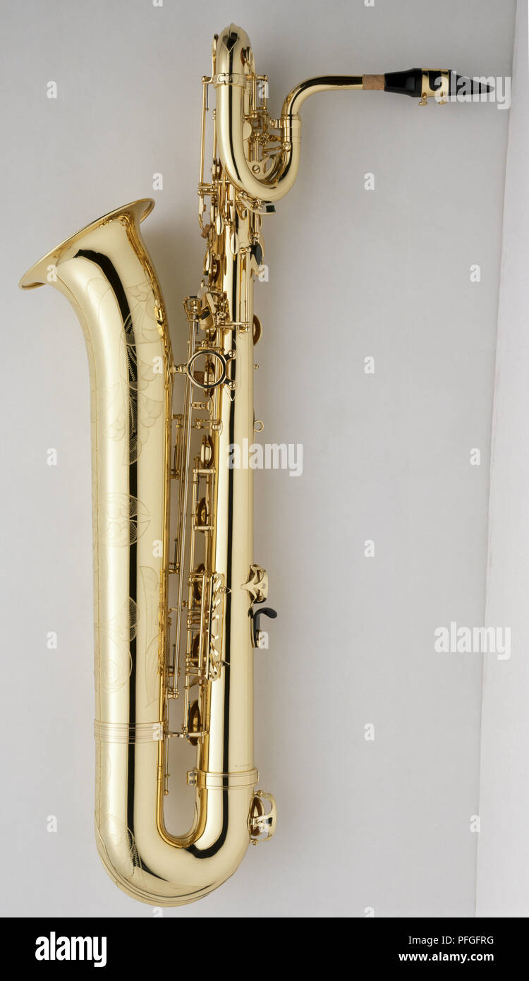 Bariton Saxophon, Seitenansicht. Stockfoto