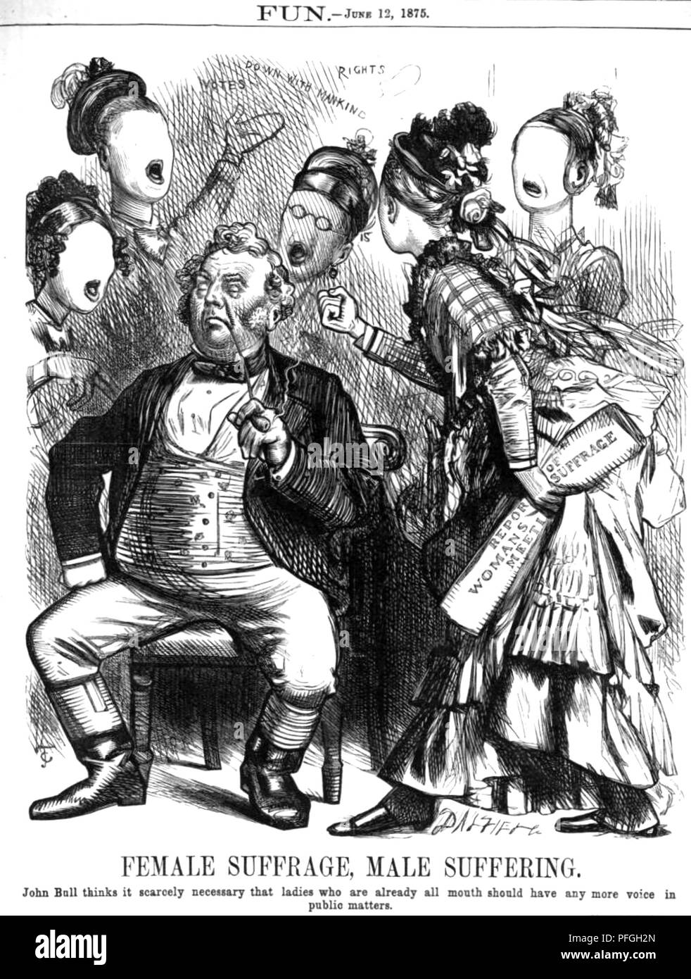 ANTI-Wahlrecht Karikatur aus der britischen Zeitschrift Spaß, 12. Juni 1875 Stockfoto