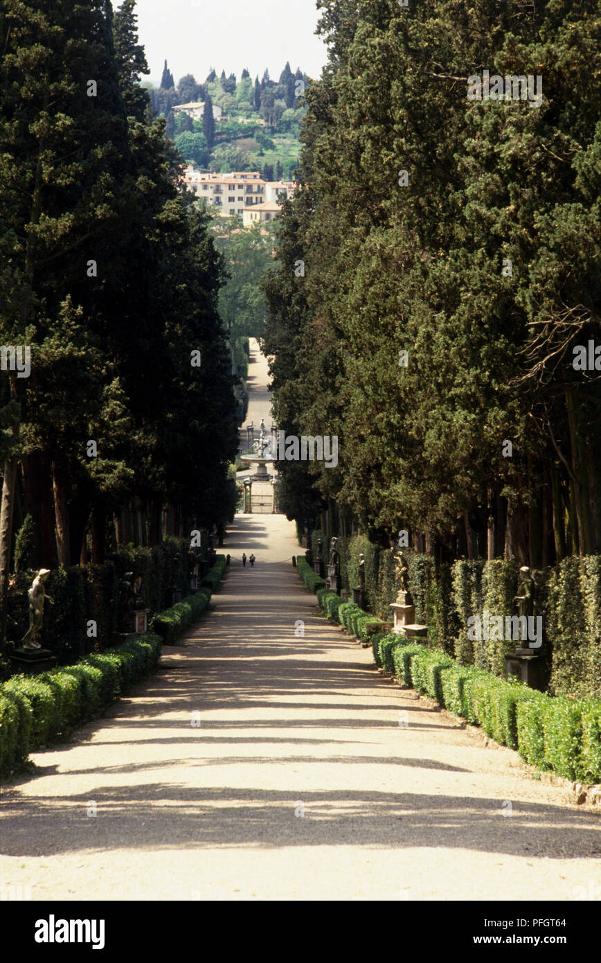 Italien, Florenz, die Boboli Gärten, Allee mit Zypressen mit