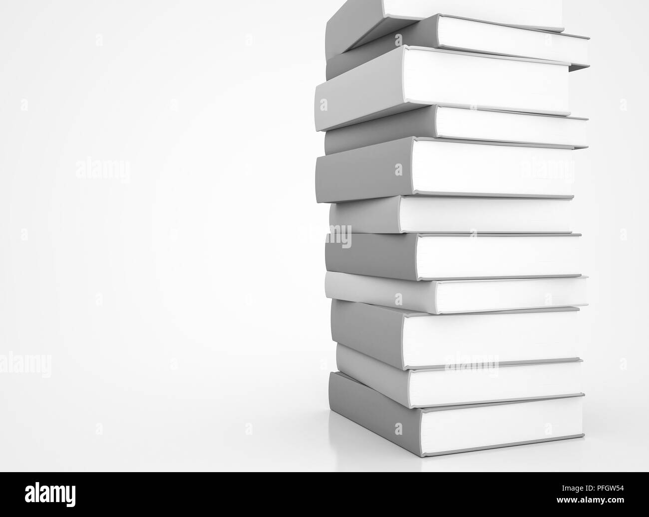 Große Stapel von Buch auf weißem Hintergrund Stockfoto