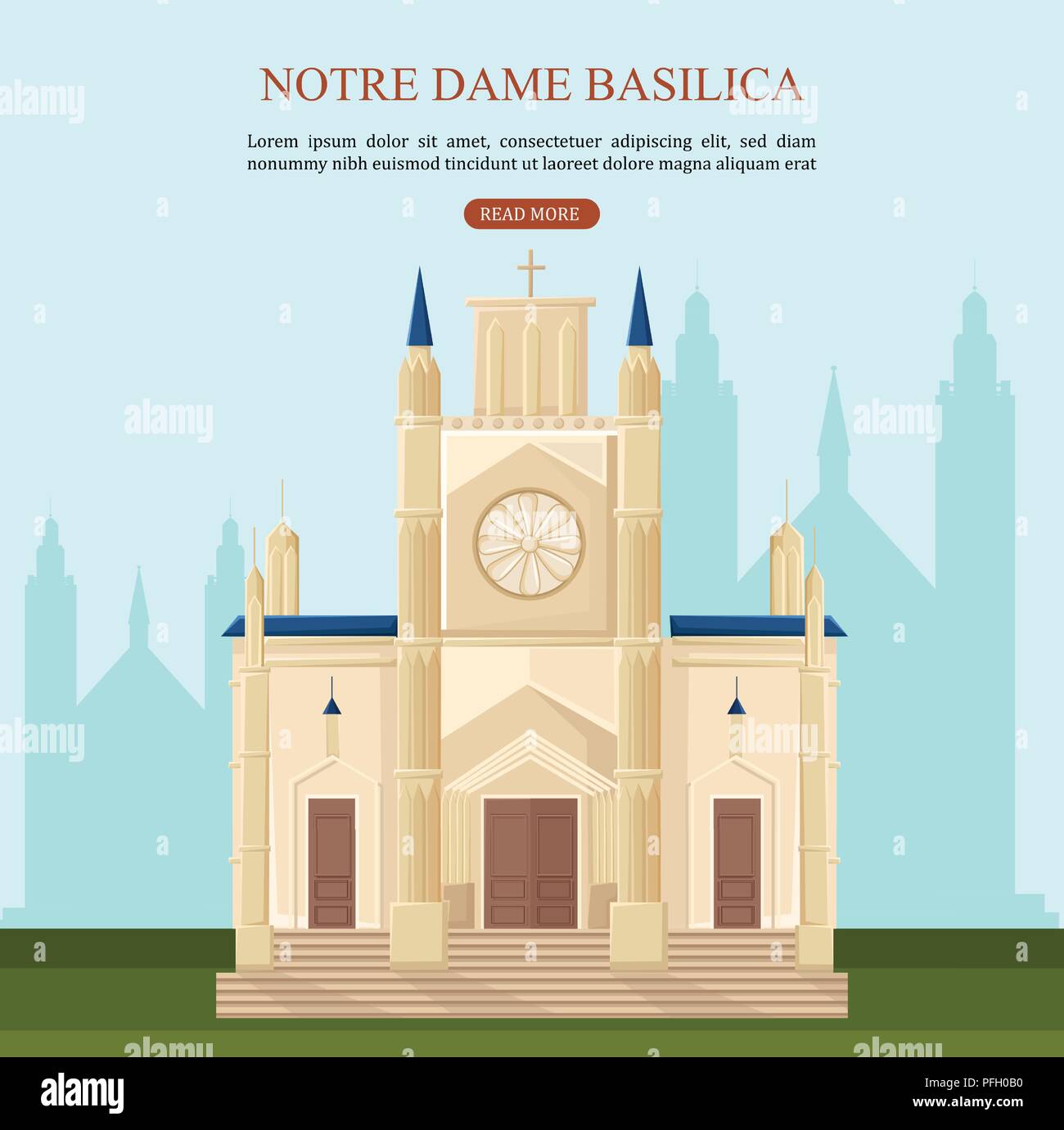 Die Notre Dame Basilica in Paris Vektor. Architektur cartoon Design Illustration Stock Vektor