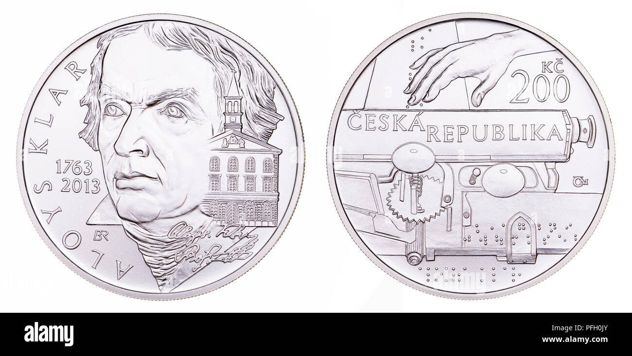 200 Kc Silber Gedenkmünze (2013) aus der Tschechischen Republik: 250. Jahrestag der Geburt von Aloys Klar (1763-1833), Philologe, Pädagoge und Phil Stockfoto