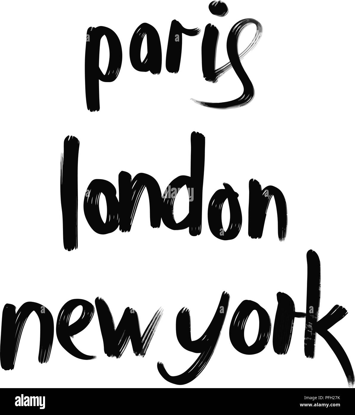 Paris, London, New York Schriftzug. Hand gezeichnet typografische Gestaltung für Grußkarten und jede Art von Werbung. Stock Vektor