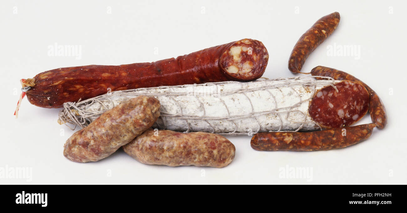 Eine Reihe von verschiedenen Wurst. Stockfoto