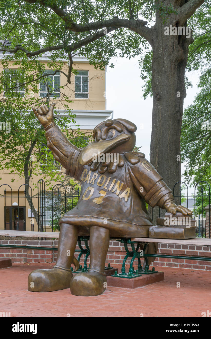COLUMBIA, SC/USA Juni 5, 2018: Die kampfhahn Maskottchen Statue auf dem Campus der Universität von South Carolina dreist. Stockfoto