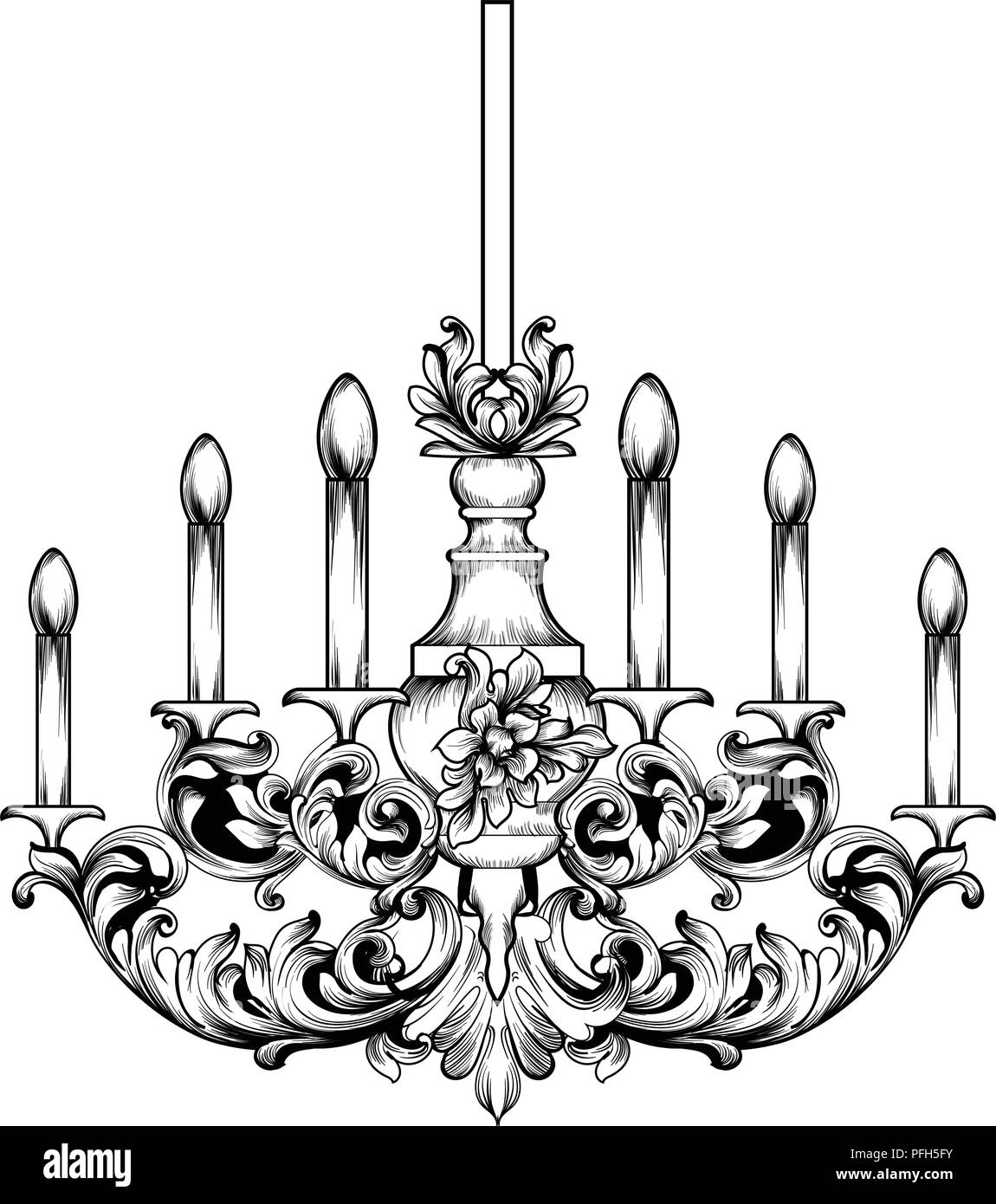 Barock klassische Kronleuchter. Luxuriöse Einrichtung Zubehör Design.  Vector Illustration Skizze line Art Stock-Vektorgrafik - Alamy