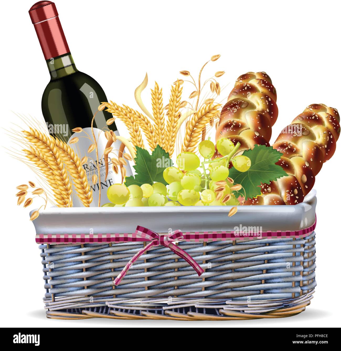 Herbst Korb mit Brot und Wein Stock Vektor