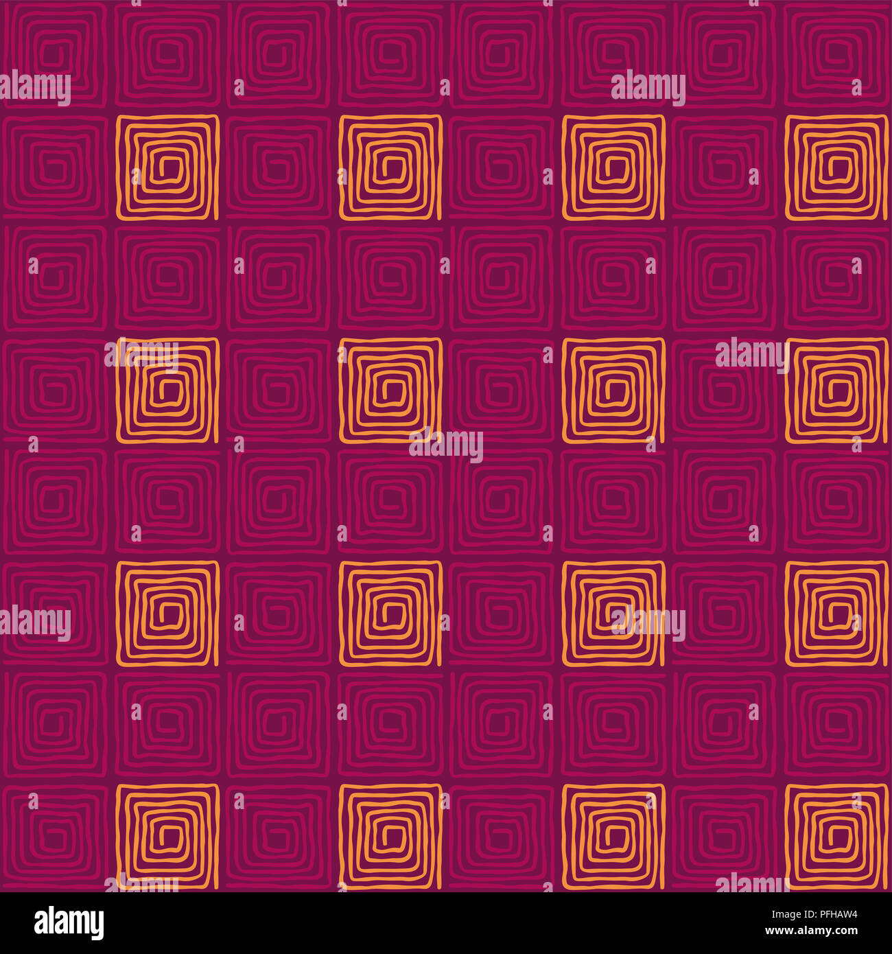 Violett gefärbt Nahtlose square Spiralmuster. Lose, unregelmäßige und Hand gezeichneten Spiralen. Fliesen- und Vorlage für ein Motiv oder ein Ornament zu erstellen. Stockfoto