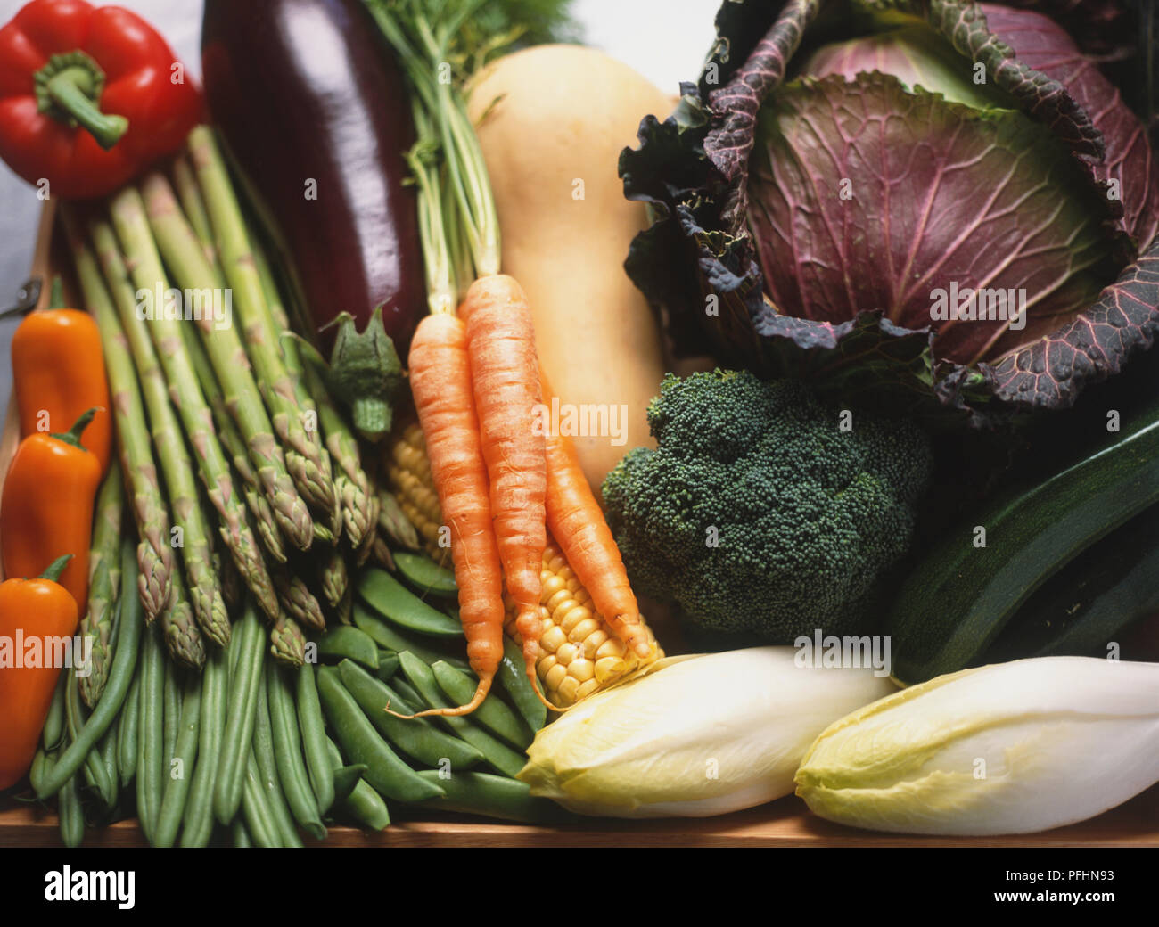 Auswahl von frischem Gemüse, hautnah. Stockfoto