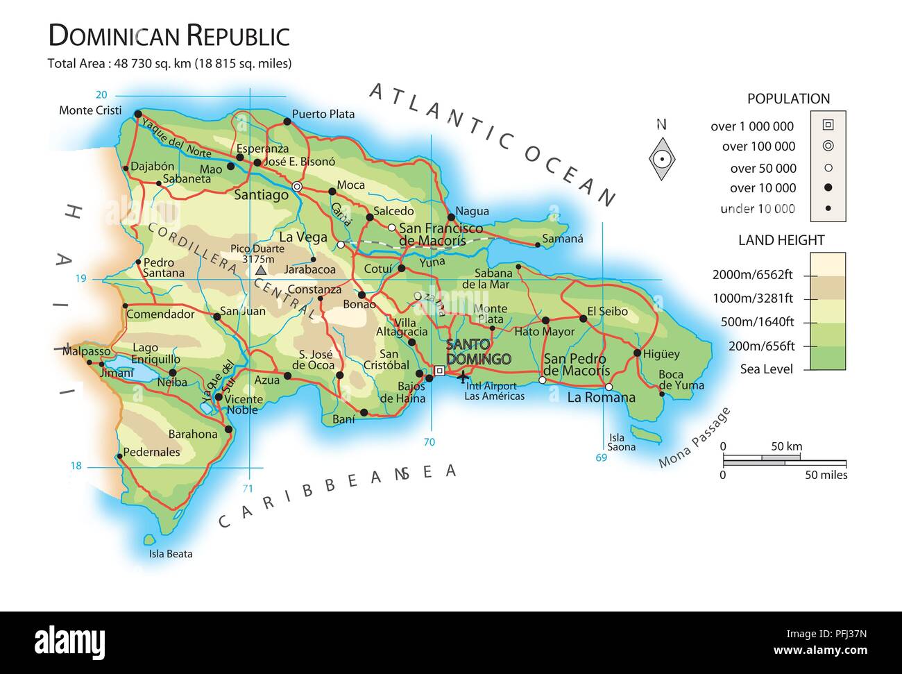 Karte der Dominikanischen Republik Stockfoto