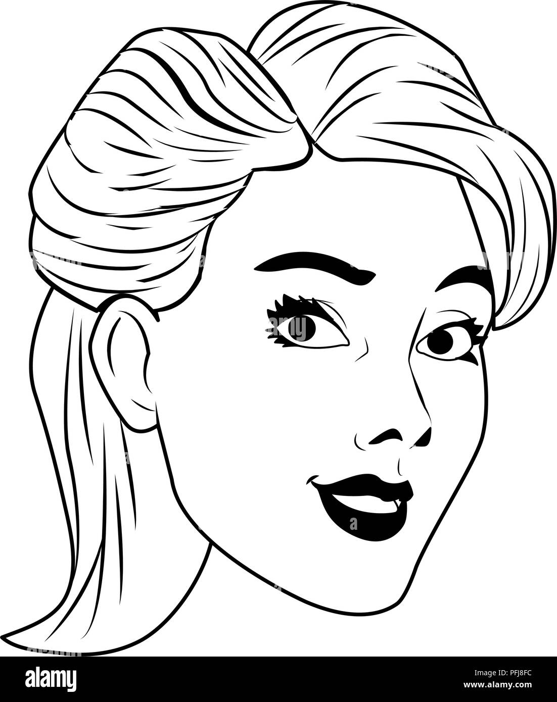 Frau Gesicht Pop Art Karikatur In Schwarz Und Weiss Stock Vektorgrafik Alamy