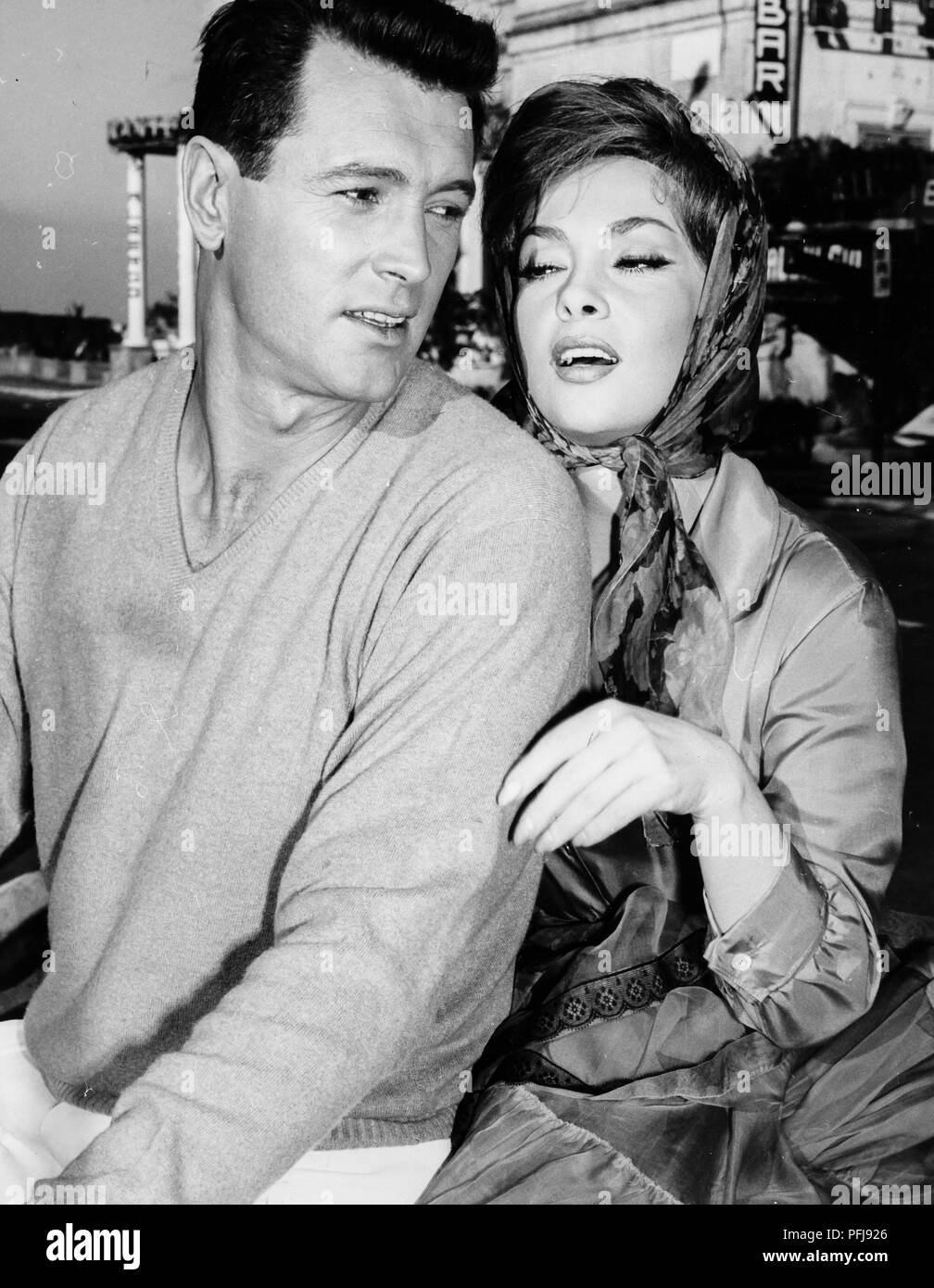 Gina Lollobrigida and American actor Rock Hudson riding a Lambrett- Old Photo 1 | UK