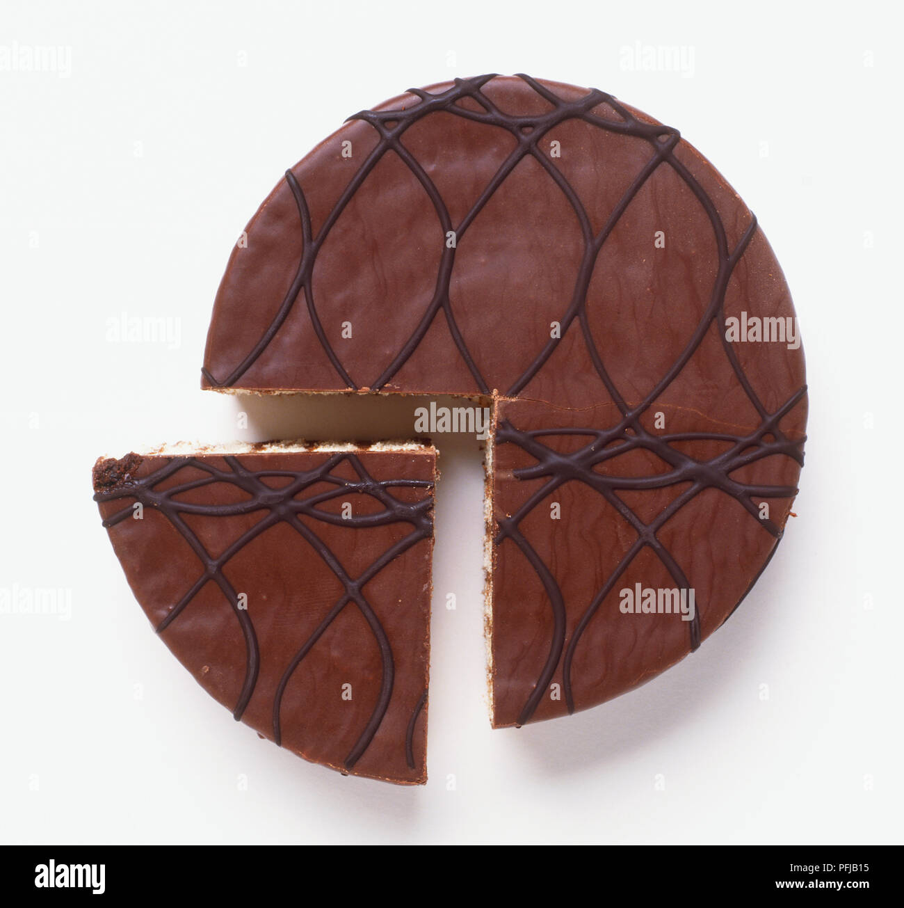 Schokoladenkuchen, eine Scheibe abschneiden, Ansicht von oben Stockfoto