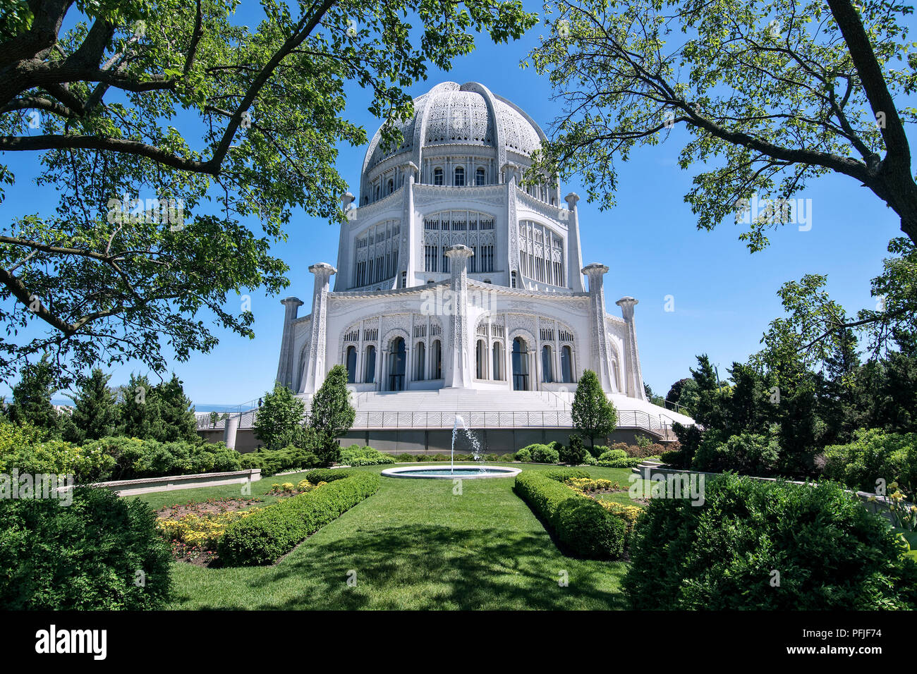 Die Bahá'í-Haus der Andacht (Bahá'í-Tempel), einem Tempel in Wilmette, einem Vorort von Chicago, Illinois. Stockfoto