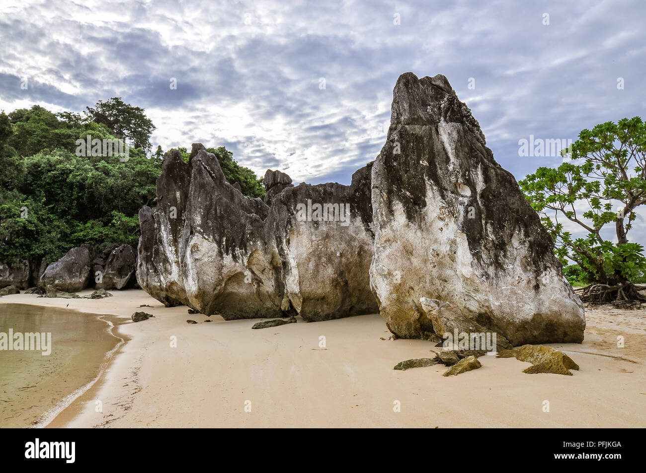 Oceanside Kalkstein Felsformationen - Caramoan, Camarines Sur, Philippinen Stockfoto