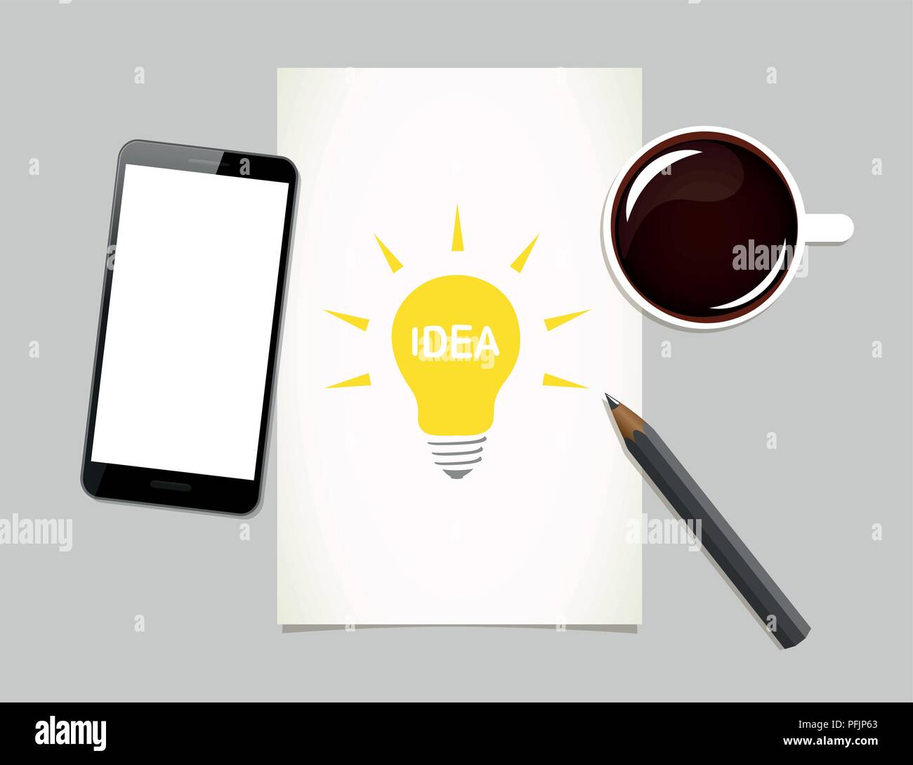 Glühlampe Idee Handy und Kaffee Vektor-illustration EPS 10. Stock Vektor