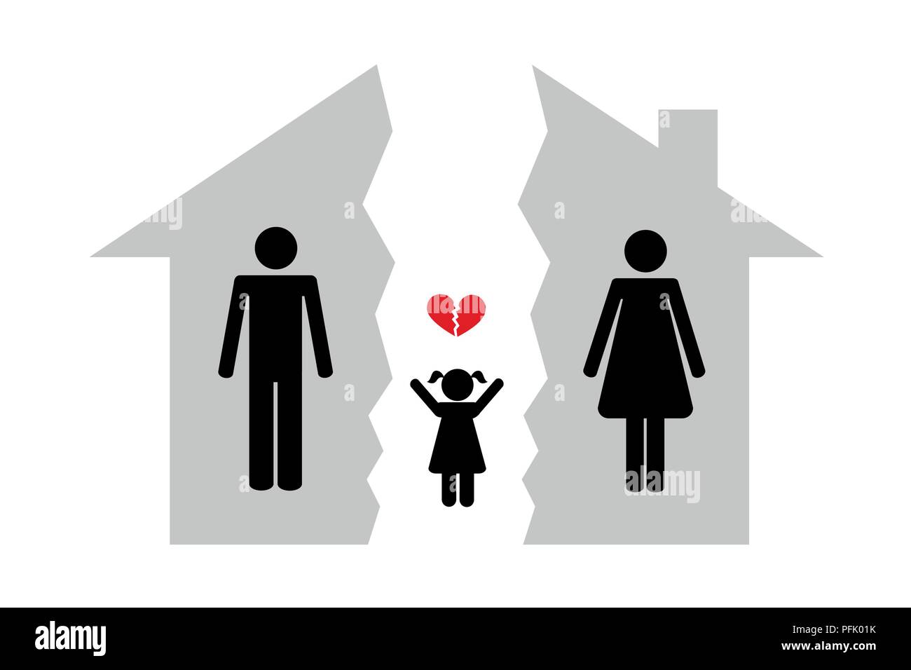 Scheidung Mann Frau und Kind brocken Haus Vektor-illustration EPS 10. Stock Vektor