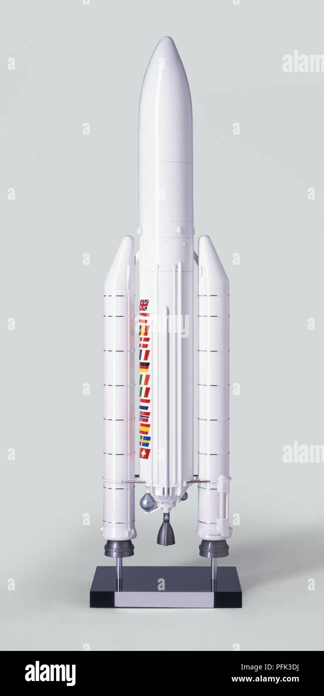 Modell der Weltraumrakete Ariane Stockfoto