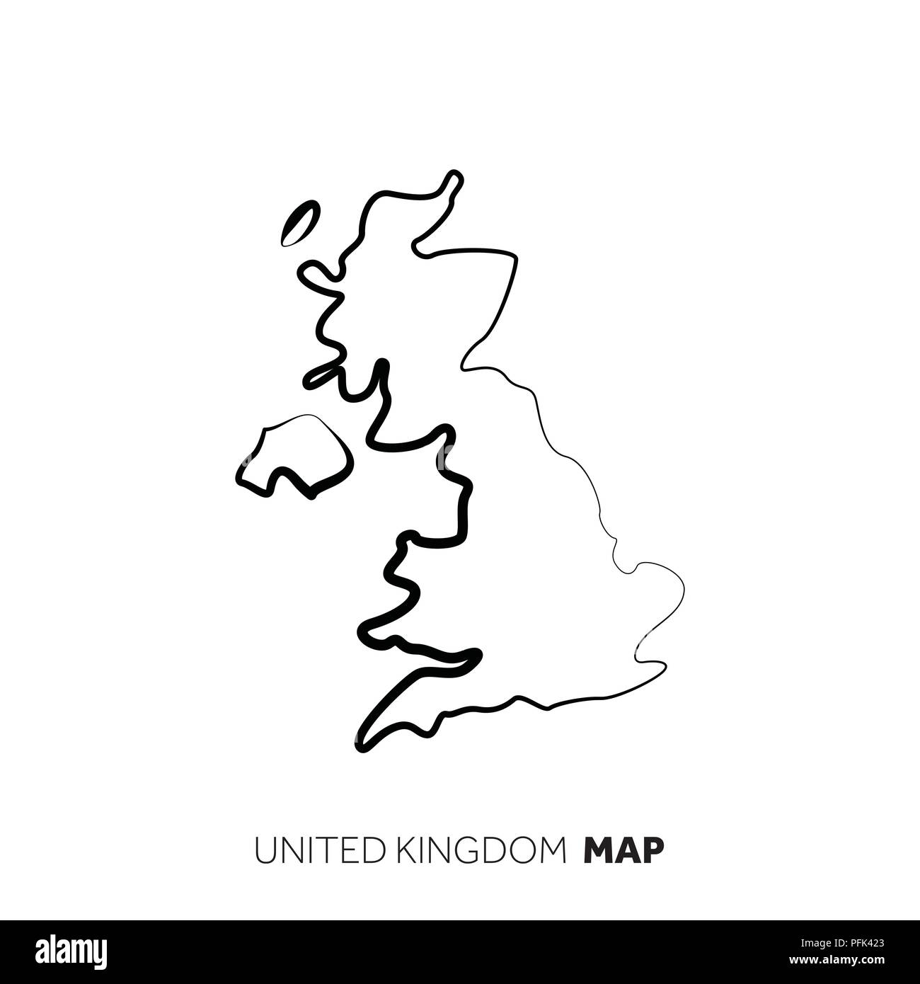 Vereinigtes Königreich vektor Land Karte skizzieren. Schwarze Linie auf weißem Hintergrund Stock Vektor