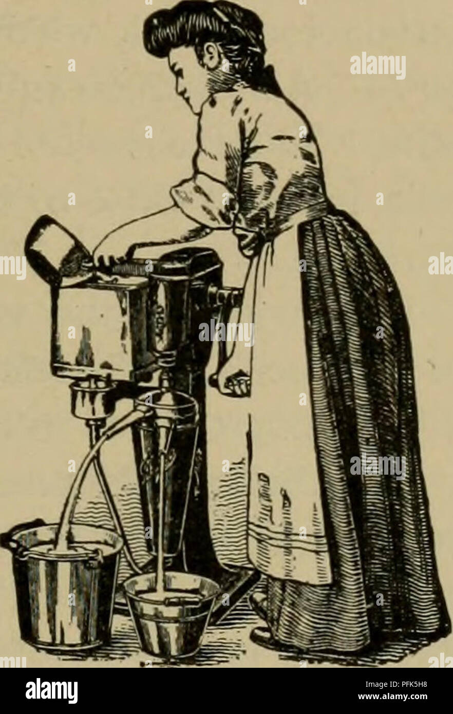 . Milchwirtschaft. Milchviehhaltung. Abb. 50.-U. S. Cre aiu Separator. Abb. 51.-Empire Separato - Milch ist plötzlich in der Nähe einfrieren Tempera- tur aufgeheizt auf 85°F. durch Anwendung Live Steam, der Verlust von Fett in der Milch kann vier Mal so gross sein, wie es unter günstigen Bedingungen ist. E. zu Unrecht drängen ein Trennzeichen erhöht den Verlust von Fett in die Magermilch. Auf der anderen Seite eine deutliche Futterhefe ist passend zum gleichen Ergebnis führen. F. in der Erwägung, dass die höher der Säuregehalt der Milch die Ärmeren der aufrahmung. Mit saurer Milch den Verlust von Fett in der Magermilch wird sehr groß. G. manchmal eine große Zahl von undesi" Stockfoto