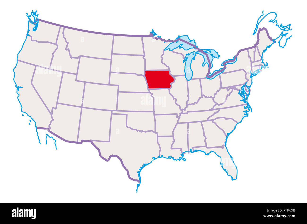 Iowa Map Fotos Und Bildmaterial In Hoher Aufl Sung Alamy Karte Von Usa Iowa In Rot Hervorgehoben Pfk6xb