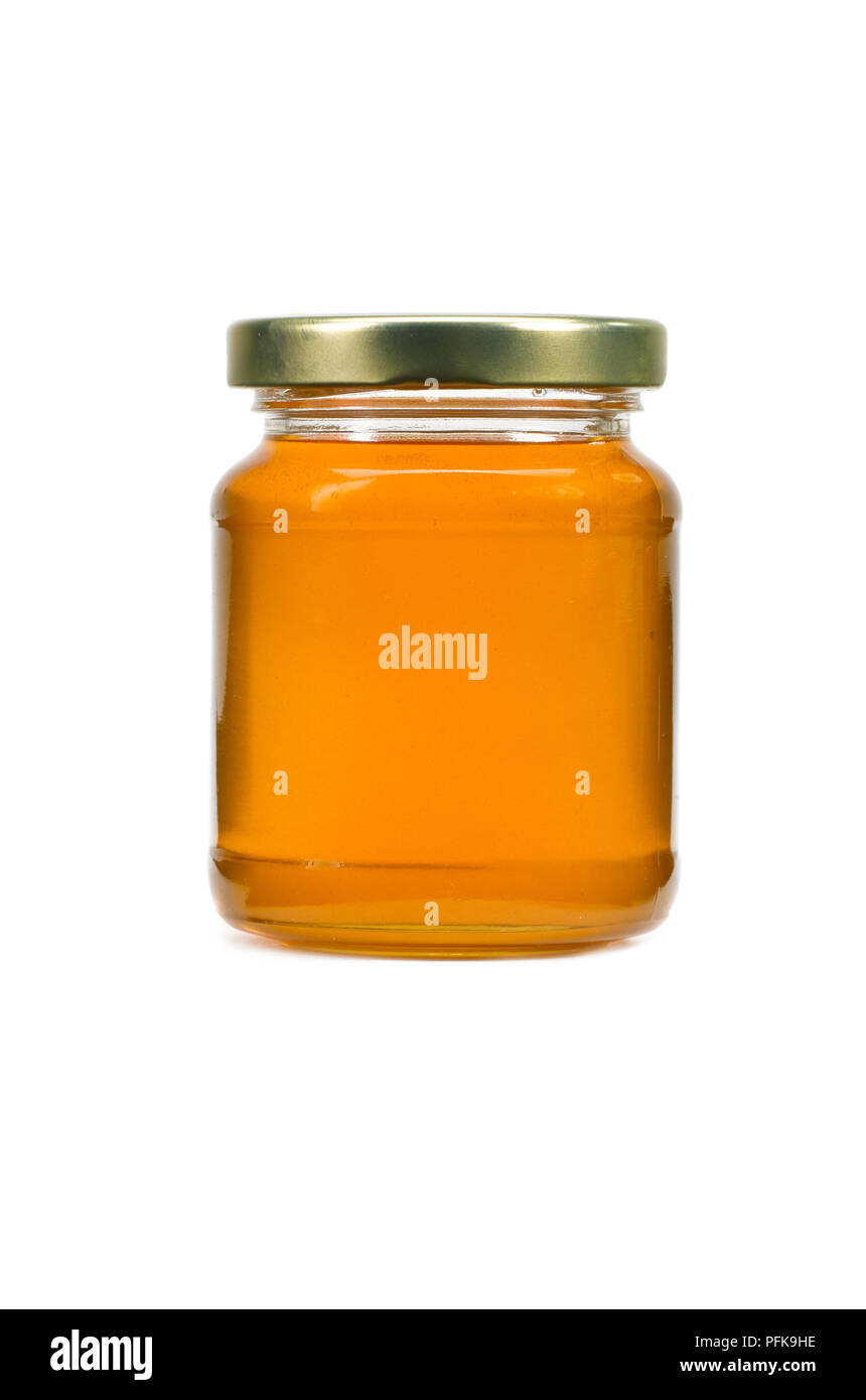 Glas aus klarem Honig, close-up Stockfoto