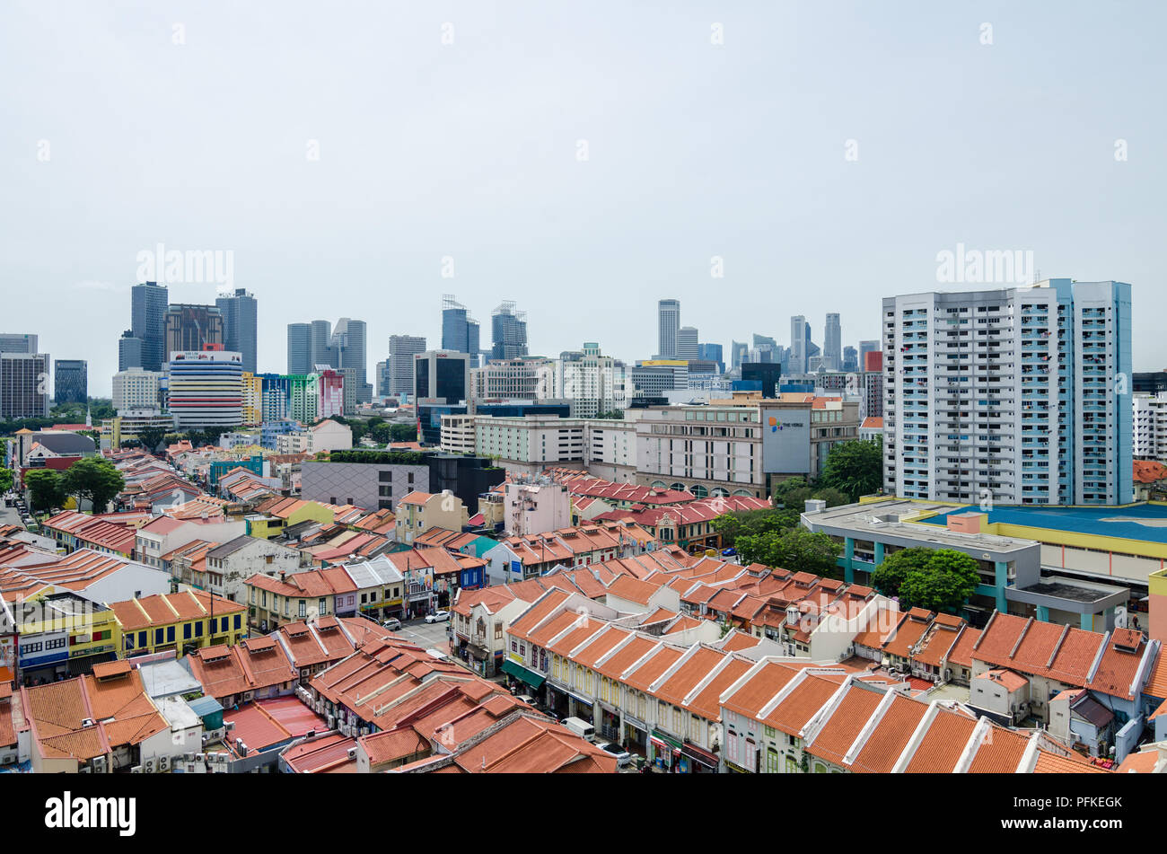 Luftaufnahme von Little India. Little India ist der Bereich der Serangoon Road begrenzt. Es ist reich an Architektur, Kultur und Geschichte. Stockfoto