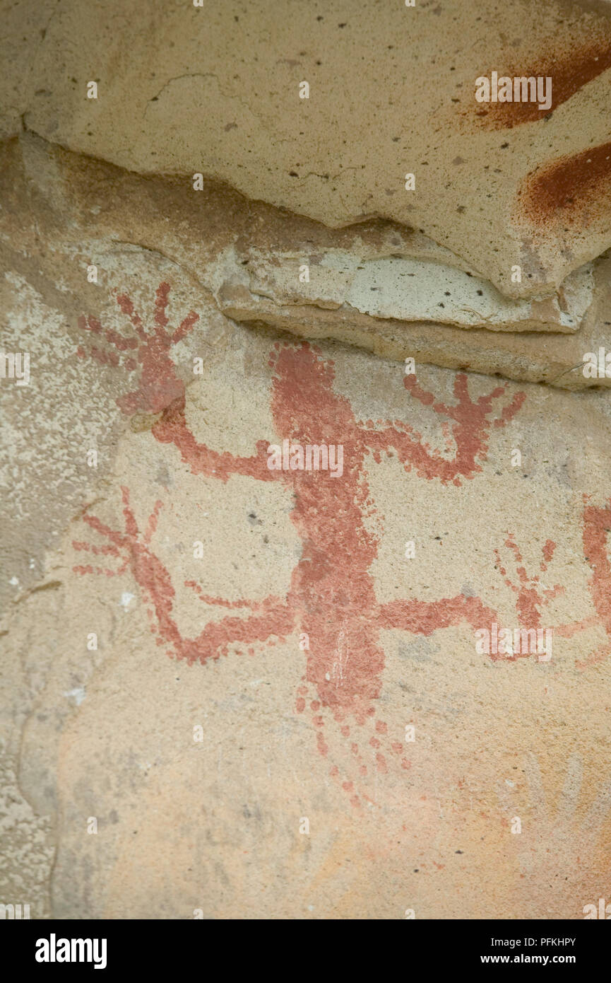 Argentinien, Patagonien, Cueva de las Manos, primitive Höhlenmalerei der Eidechse Stockfoto