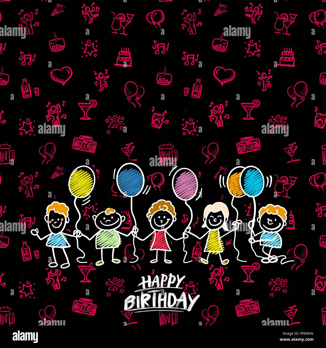 Happy birthday doodles Hintergrund. Hand gezeichnet Vektor Skizze. Stock Vektor