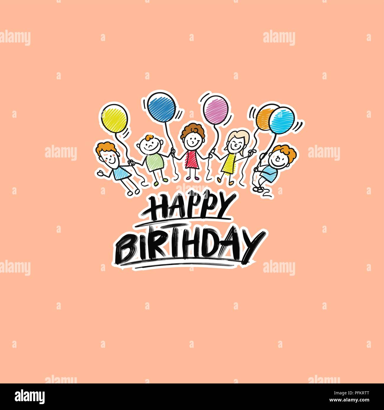 Happy birthday Kids Logo auf beigem Hintergrund. Hand gezeichnet Vektor Skizze. Stock Vektor
