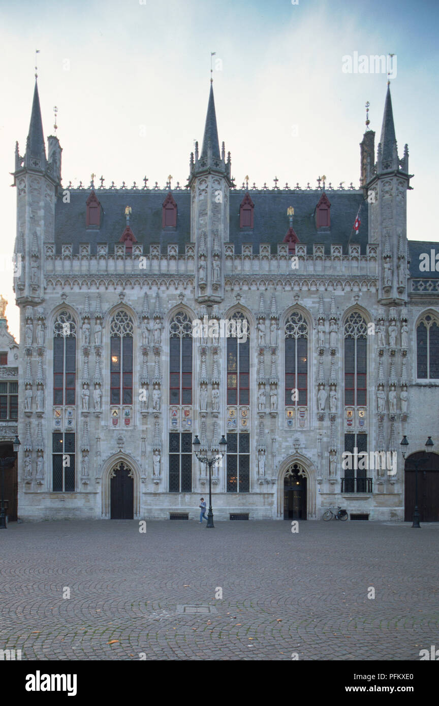 Belgien, Brügge, Stadhuis Fassade, eines der schönsten Rathäuser in Belgien, zwischen 1376 und 1420 gebaut Stockfoto