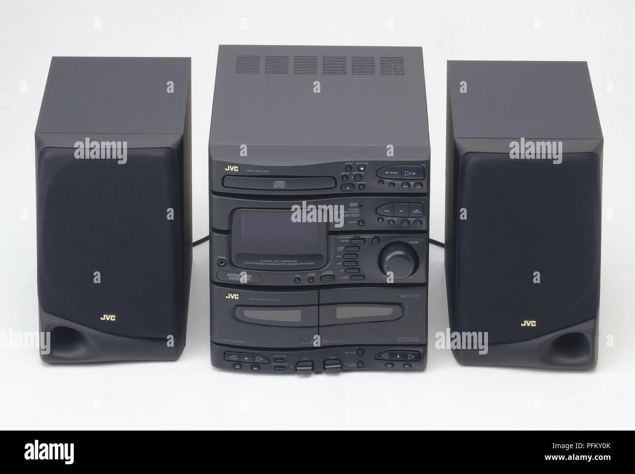 Stereoanlage mit CD-Player, Kassettendeck und Lautsprecher auf beiden  Seiten, hohe Betrachtungswinkel Stockfotografie - Alamy