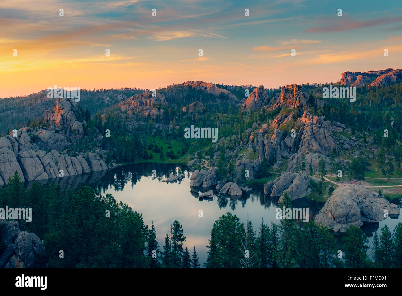 Sonnenuntergang auf Sylvan Lake, South Dakota Stockfoto