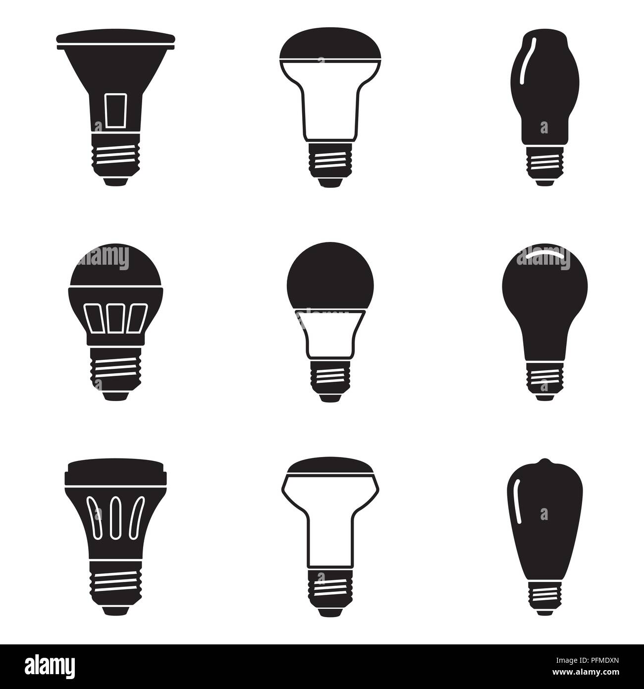 Einstellen der Halogenlampe Symbole. Flache Vektor Stock Vektor