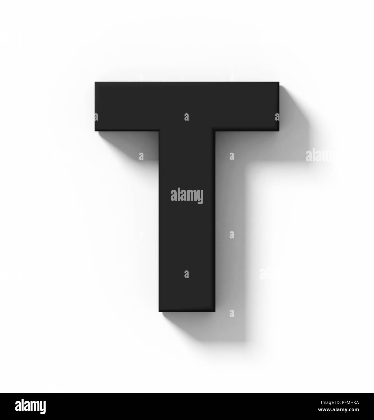 Buchstabe T3D Schwarz isoliert auf Weiß mit Schatten-orthogonale Projektion - 3D-Rendering Stockfoto