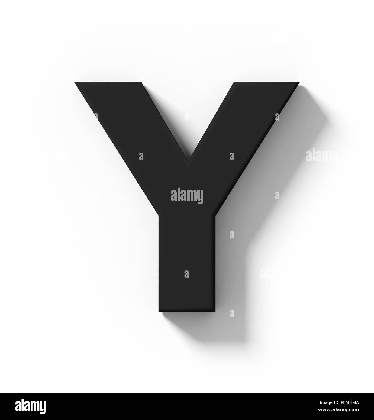 Buchstabe Y 3D Schwarz isoliert auf Weiß mit Schatten-orthogonale Projektion - 3D-Rendering Stockfoto
