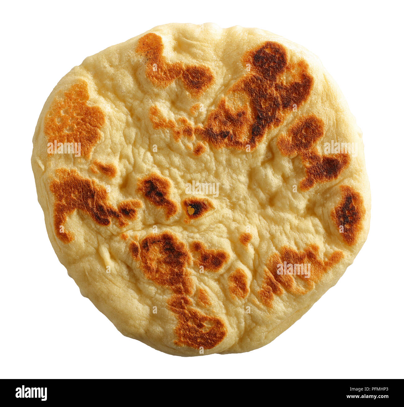 Köstliche weiche frisches Fladenbrot auf weißem Hintergrund, horizontale Ansicht von oben, close-up Stockfoto