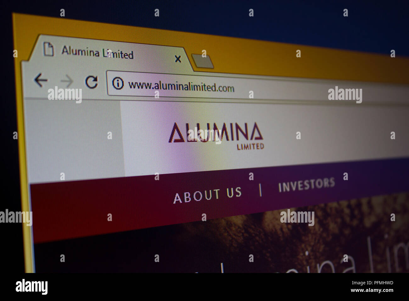 Aluminiumoxid Limited Website Homepage Stockfoto